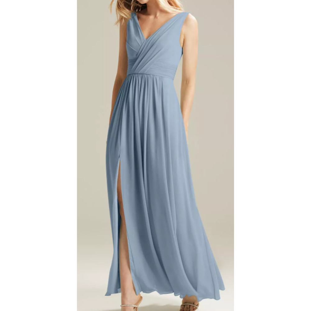 AW BRIDAL 10 L light dusty blue chiffon Gertrude bridesmaid maxi dress new b31